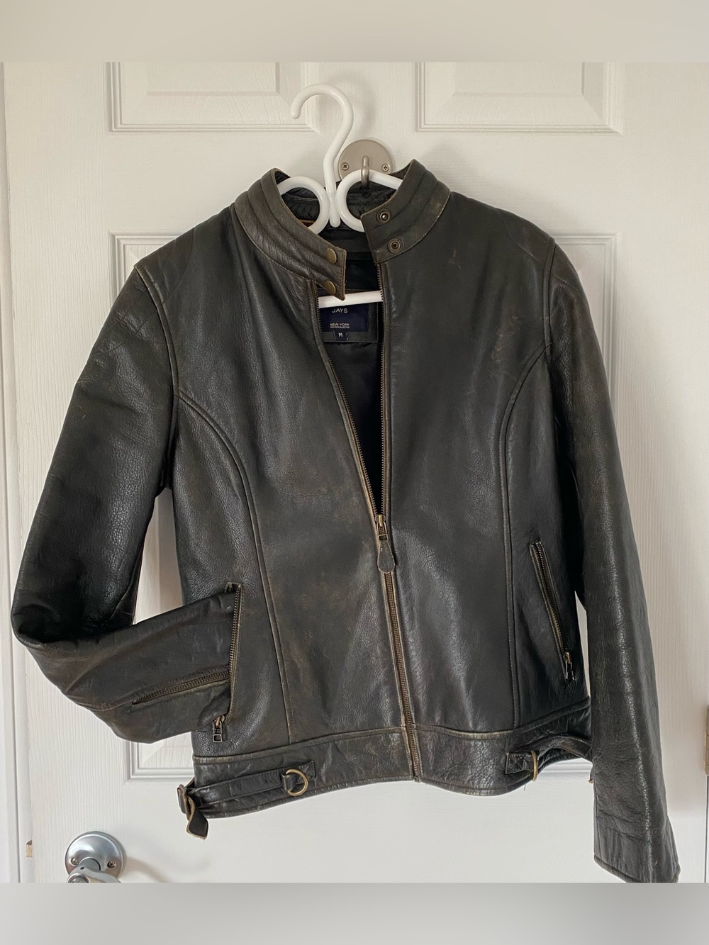 Hight quality Vintage Black Leather Moto Jacket with Antique Brass Hardware